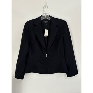 Banana Republic Navy Black Pinstripe Zipper Front Tailored Blazer Jacket Sz 8